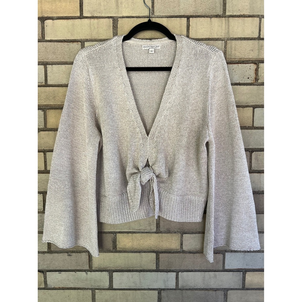 Eva Mendes New York & Company Tie Front Bell Flare Sleeve Sweater Beige Sz Large
